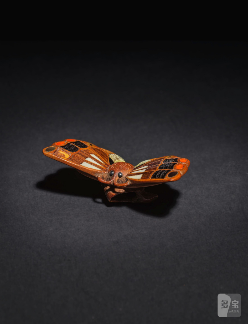 黄楊彫象嵌根付 蝶 無銘 19世紀後期 | NETSUKE EN BUIS REPRÉSENTANT UN PAPILLON - 图6